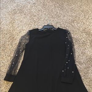 Elegant Black Dress with Sheer Pearl Sleeves
